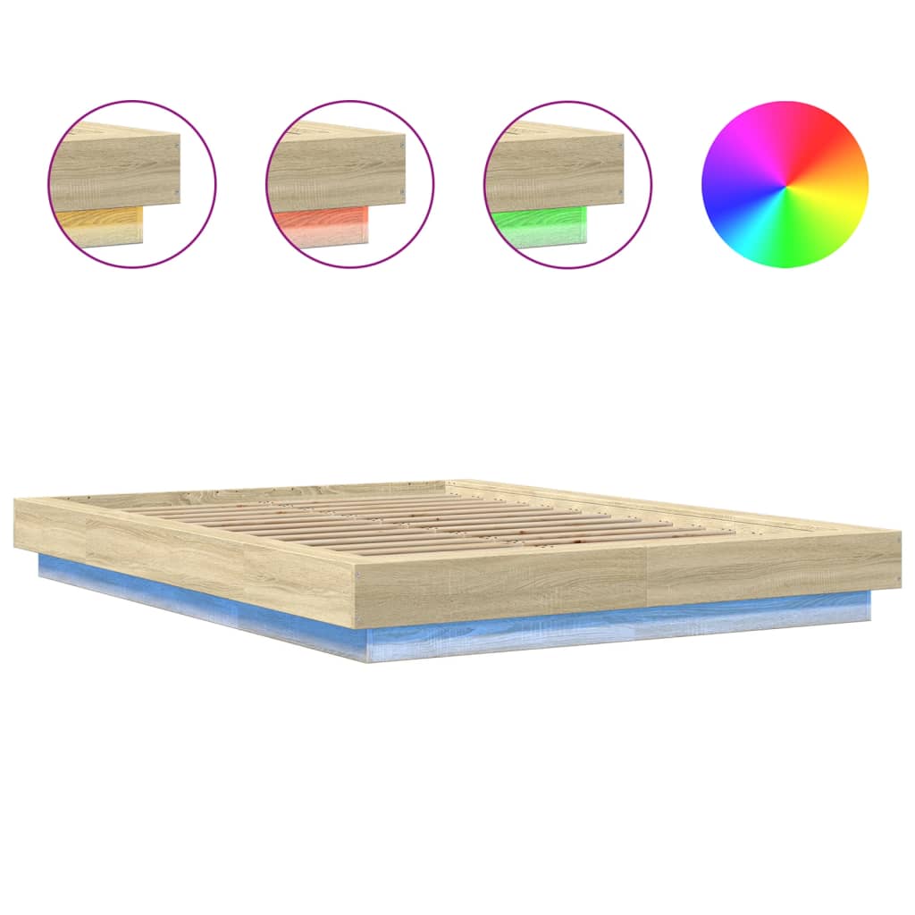 vidaXL Bed Frame with LED Lights without Mattress Sonoma Oak 140x200cm