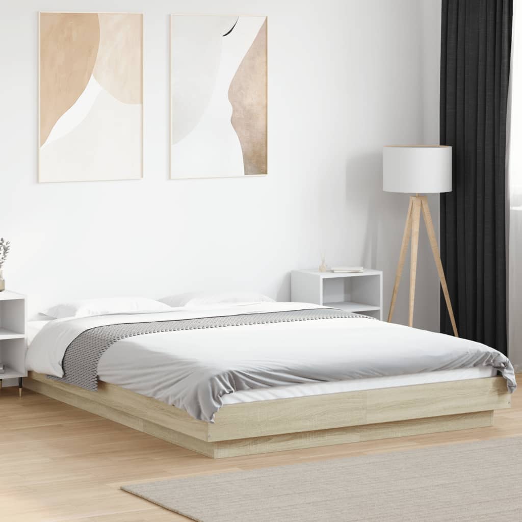 vidaXL Bed Frame with LED Lights without Mattress Sonoma Oak 140x200cm