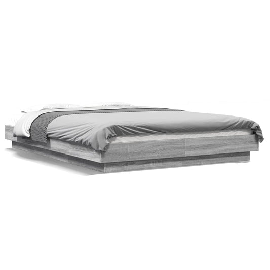 vidaXL Bed Frame with LED Lights without Mattress Grey Sonoma 140x200cm