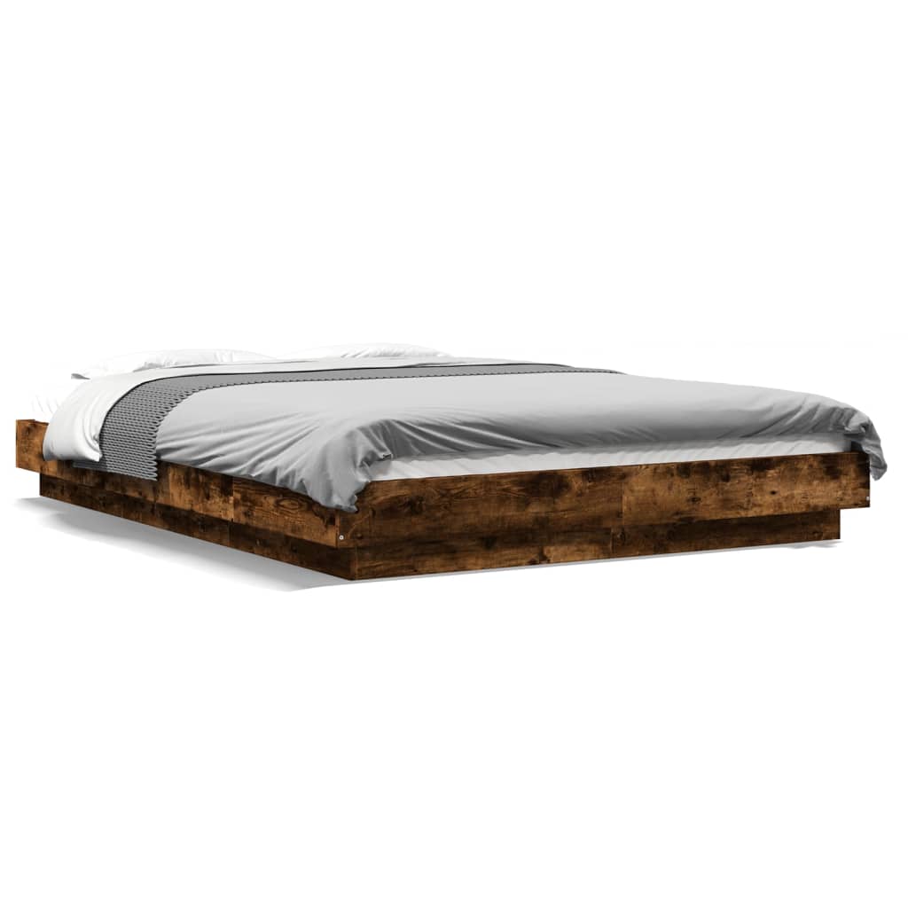 vidaXL Bed Frame with LED Lights without Mattress Smoked Oak 120x200cm