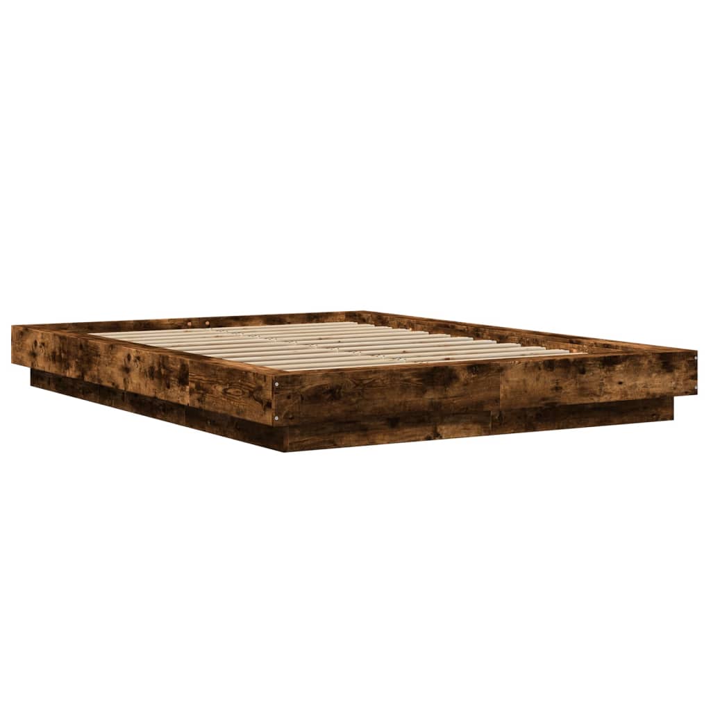 vidaXL Bed Frame with LED Lights without Mattress Smoked Oak 120x200cm