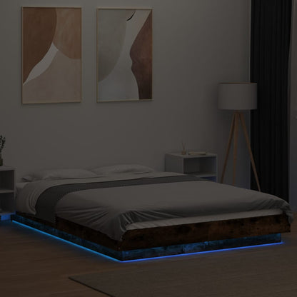 vidaXL Bed Frame with LED Lights without Mattress Smoked Oak 120x200cm