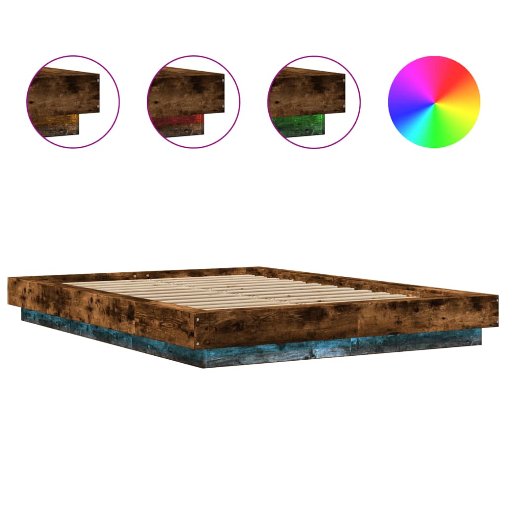 vidaXL Bed Frame with LED Lights without Mattress Smoked Oak 120x200cm