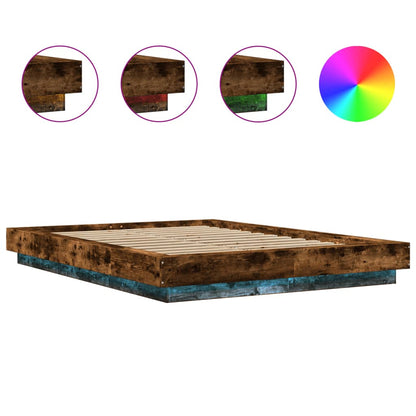 vidaXL Bed Frame with LED Lights without Mattress Smoked Oak 120x200cm
