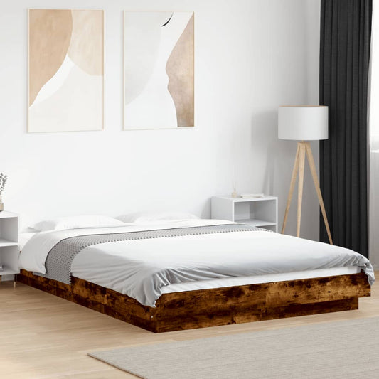 vidaXL Bed Frame with LED Lights without Mattress Smoked Oak 120x200cm