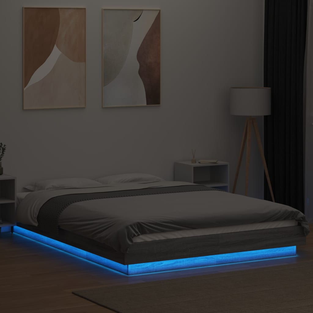 vidaXL Bed Frame with LED Lights without Mattress Grey Sonoma 120x200cm