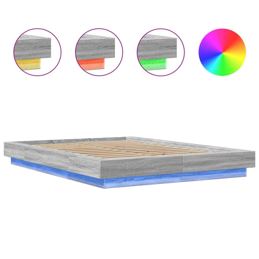vidaXL Bed Frame with LED Lights without Mattress Grey Sonoma 120x200cm