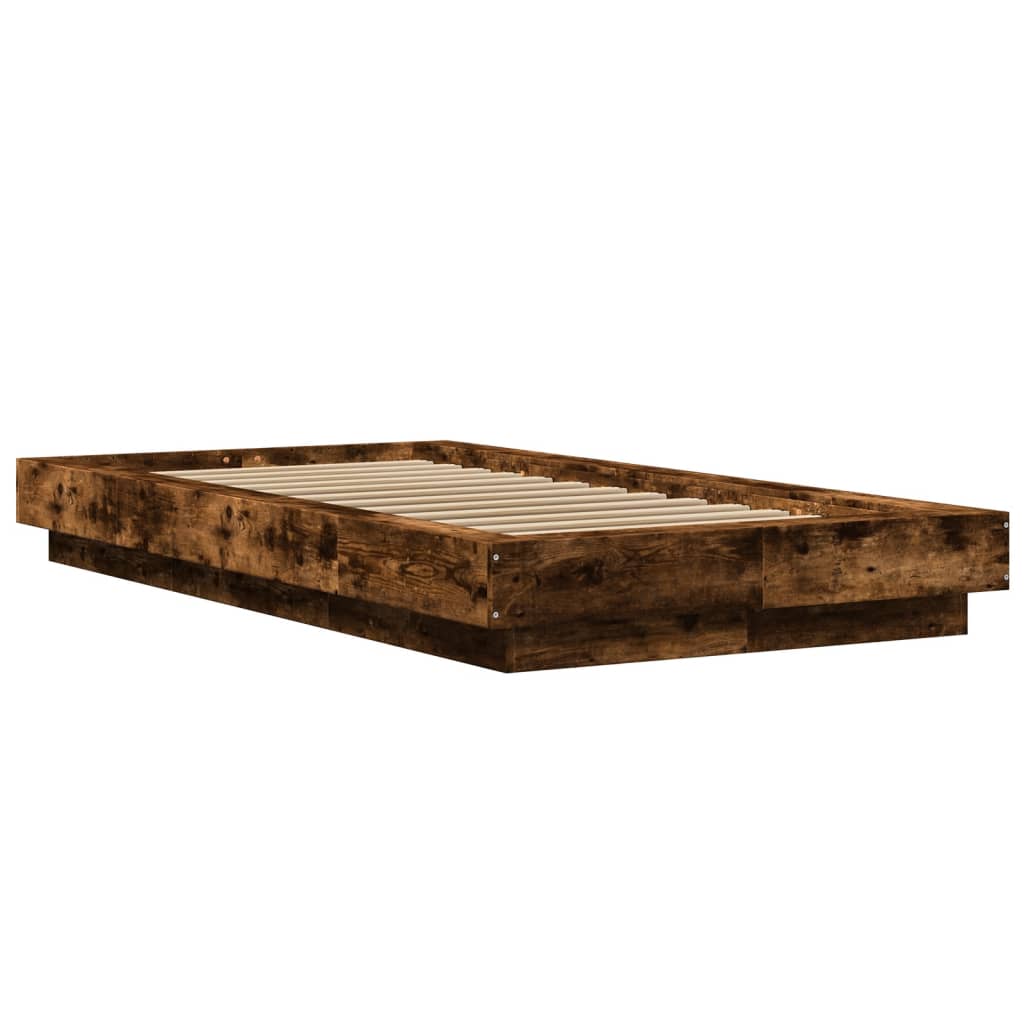 vidaXL Bed Frame with LED Lights without Mattress Smoked Oak 100x200cm