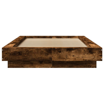 vidaXL Bed Frame with LED Lights without Mattress Smoked Oak 100x200cm