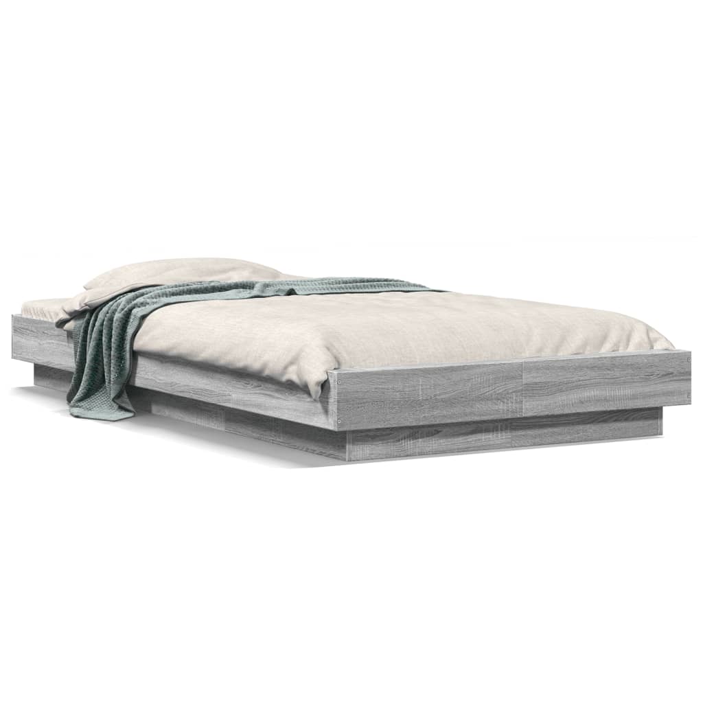 vidaXL Bed Frame with LED Lights without Mattress Grey Sonoma 100x200cm