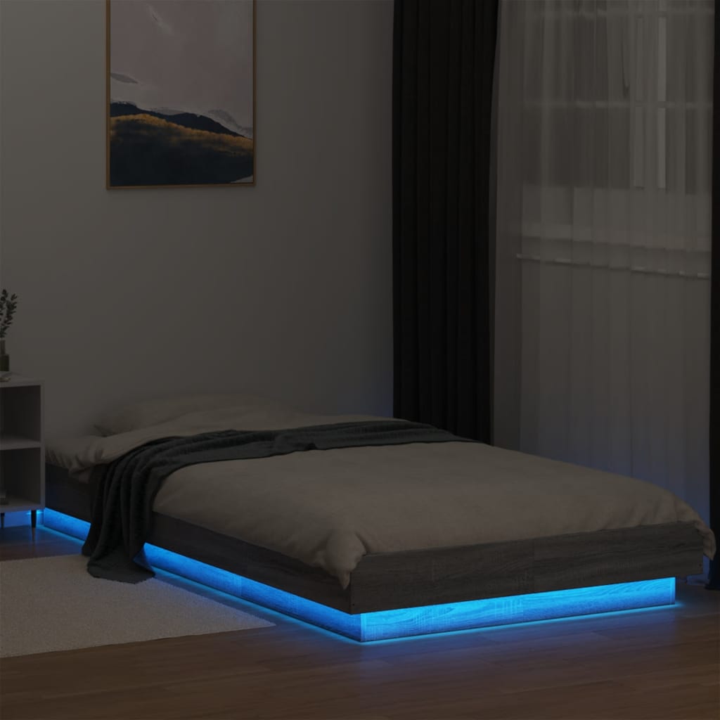 vidaXL Bed Frame with LED Lights without Mattress Grey Sonoma 100x200cm