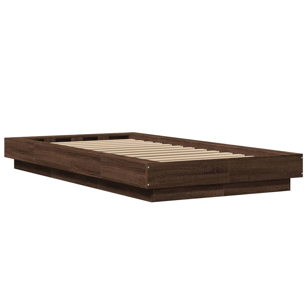 vidaXL Bed Frame with LED Lights without Mattress Brown Oak 100x200cm