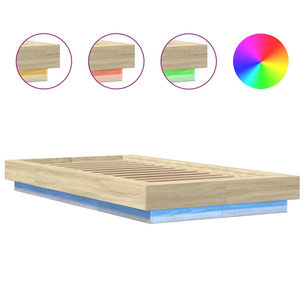 vidaXL Bed Frame with LED Lights without Mattress Sonoma Oak 90x200cm