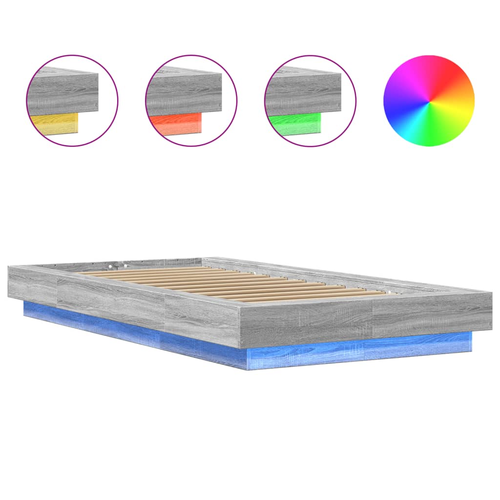 vidaXL Bed Frame with LED Lights without Mattress Grey Sonoma 90x200cm