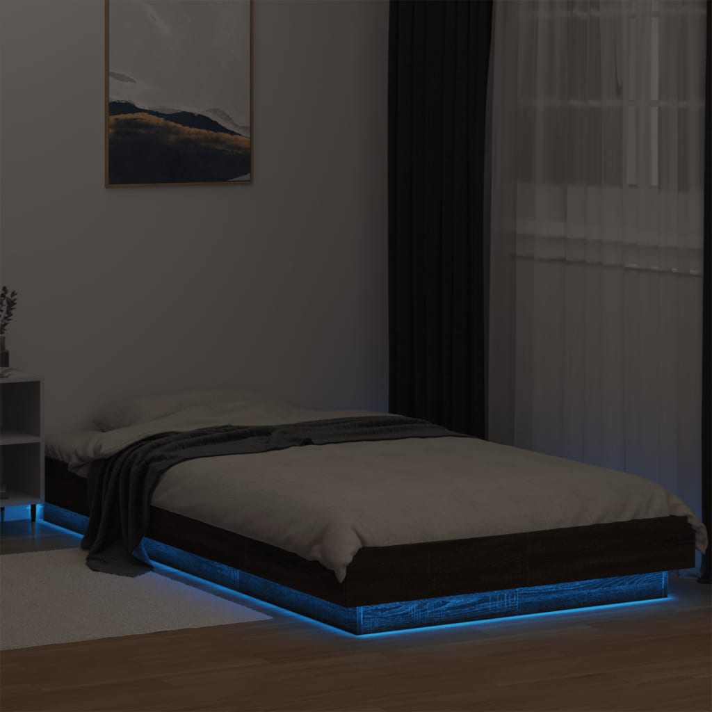 vidaXL Bed Frame with LED Lights without Mattress Brown Oak 90x200cm