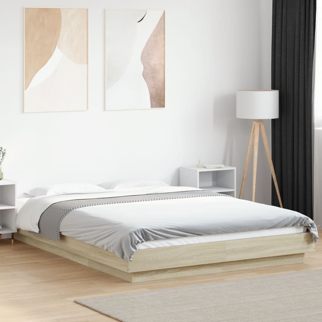 vidaXL Bed Frame with LED Lights without Mattress Sonoma Oak 140x190cm
