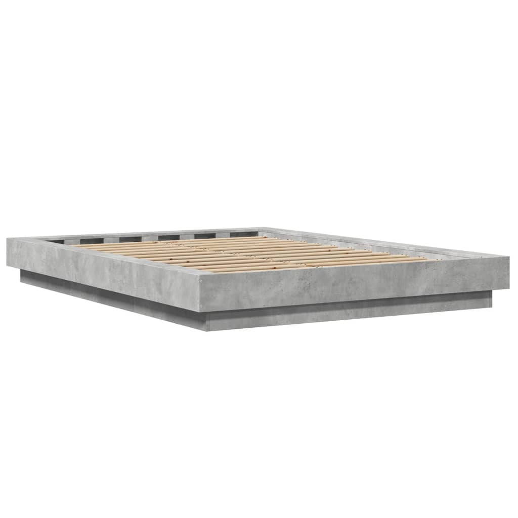 vidaXL Bed Frame with LED Lights without Mattress Concrete Grey 140x190cm