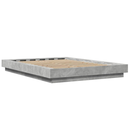 vidaXL Bed Frame with LED Lights without Mattress Concrete Grey 140x190cm