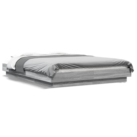 vidaXL Bed Frame with LED Lights without Mattress Grey Sonoma 140x190cm