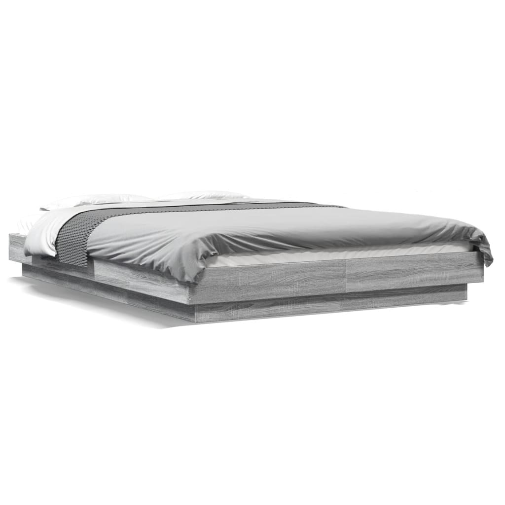 vidaXL Bed Frame with LED without Mattress Grey Sonoma 140x190 cm
