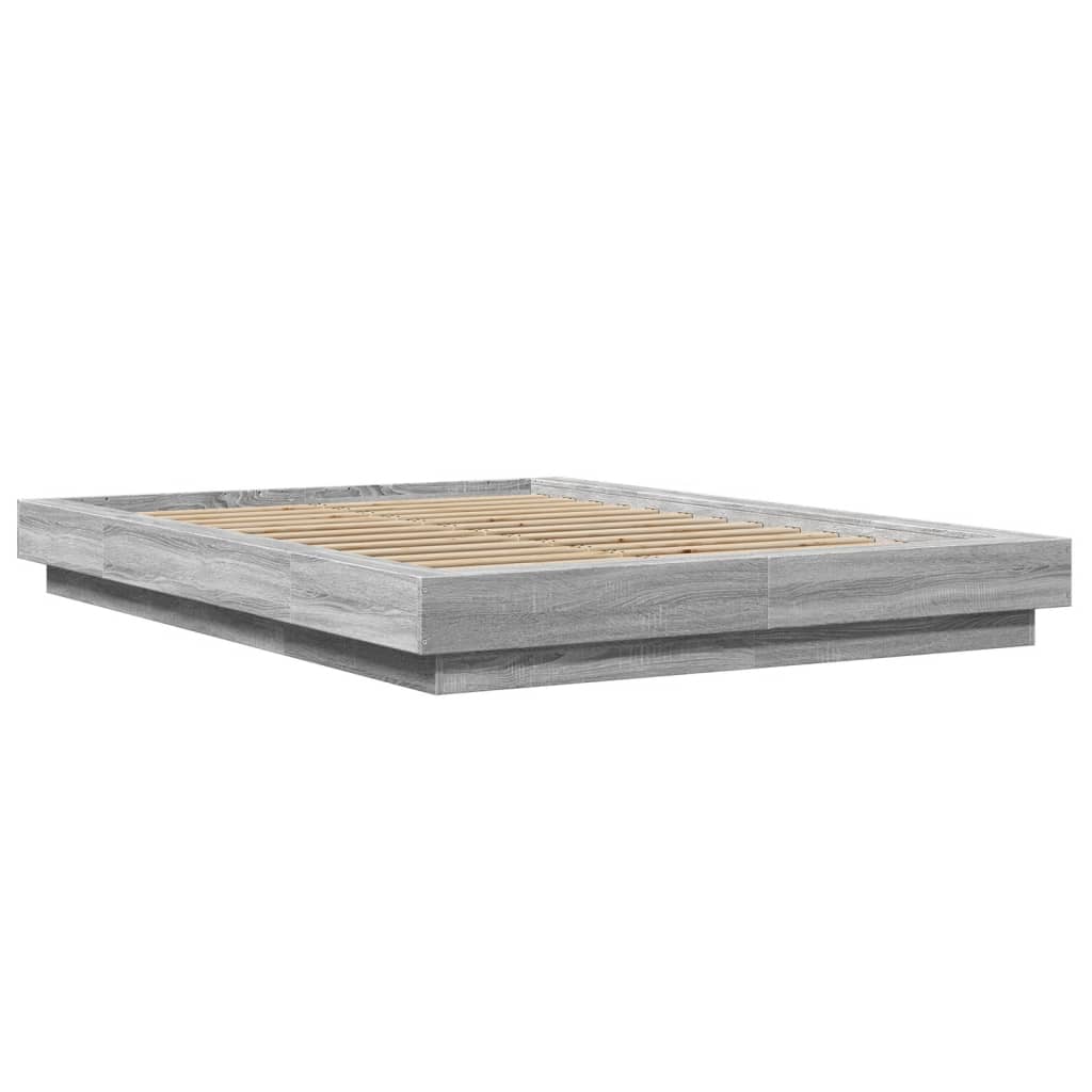vidaXL Bed Frame with LED Lights without Mattress Grey Sonoma 140x190cm