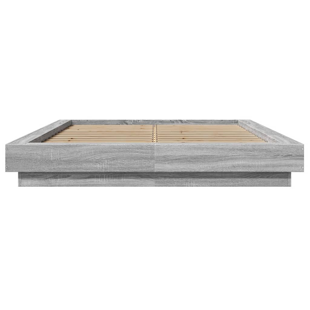 vidaXL Bed Frame with LED without Mattress Grey Sonoma 140x190 cm