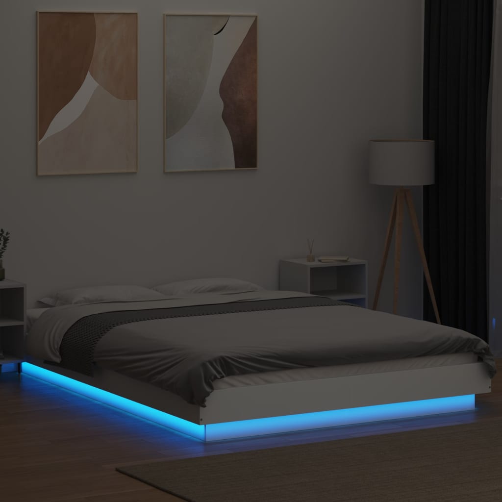 vidaXL Bed Frame with LED Lights without Mattress White 135x190cm