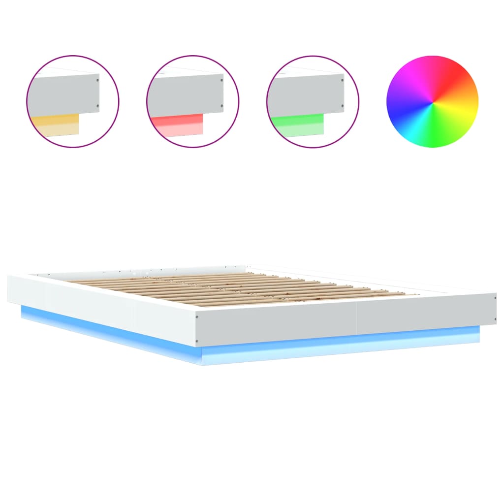 vidaXL Bed Frame with LED Lights without Mattress White 135x190cm