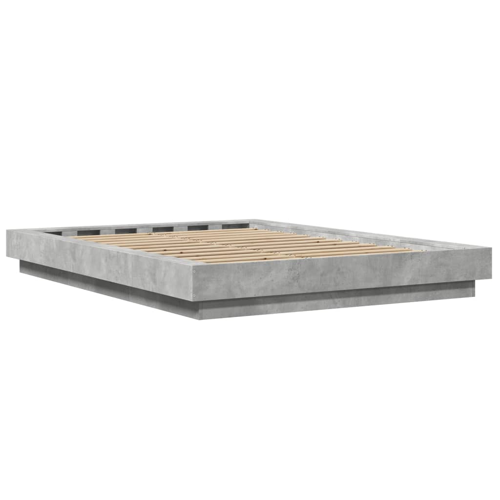 vidaXL Bed Frame with LED Lights without Mattress Concrete Grey 135x190cm