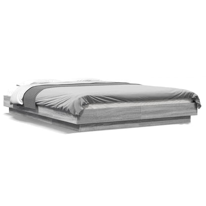 vidaXL Bed Frame with LED Lights without Mattress Grey Sonoma 135x190cm