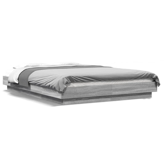 vidaXL Bed Frame with LED Lights without Mattress Grey Sonoma 135x190cm