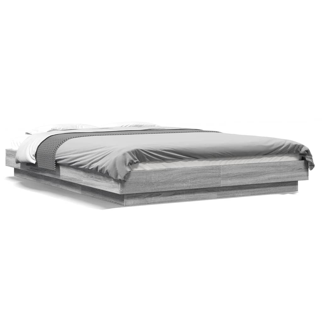 vidaXL Bed Frame with LED Lights without Mattress Grey Sonoma 135x190cm