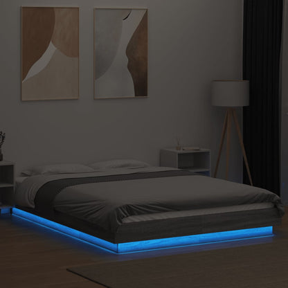 vidaXL Bed Frame with LED Lights without Mattress Grey Sonoma 135x190cm