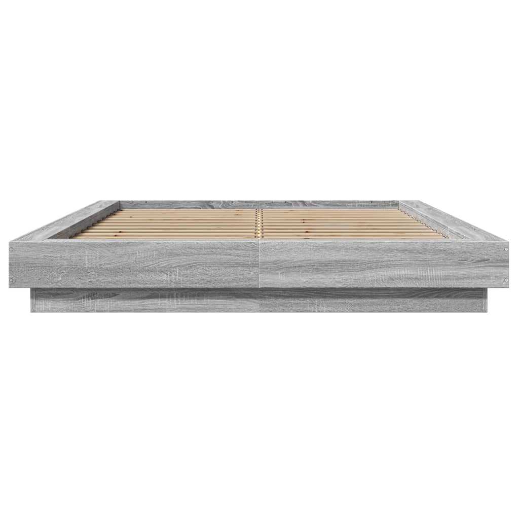vidaXL Bed Frame with LED Lights without Mattress Grey Sonoma 135x190cm