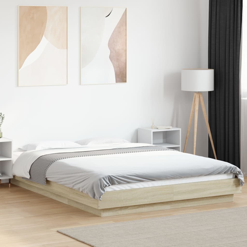 vidaXL Bed Frame with LED Lights without Mattress Sonoma Oak 120x190cm