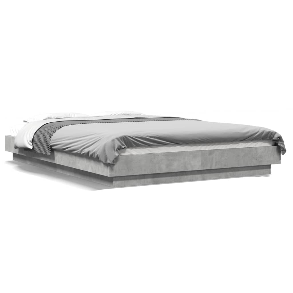 vidaXL Bed Frame with LED Lights without Mattress Concrete Grey 120x190cm