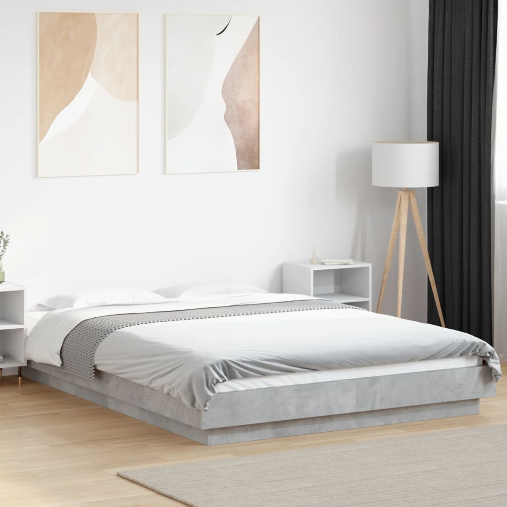 vidaXL Bed Frame with LED Lights without Mattress Concrete Grey 120x190cm