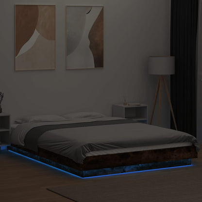 vidaXL Bed Frame with LED Lights without Mattress Smoked Oak 120x190cm