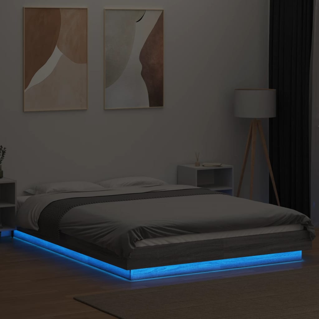 vidaXL Bed Frame with LED Lights without Mattress Grey Sonoma 120x190cm