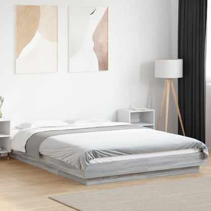 vidaXL Bed Frame with LED Lights without Mattress Grey Sonoma 120x190cm