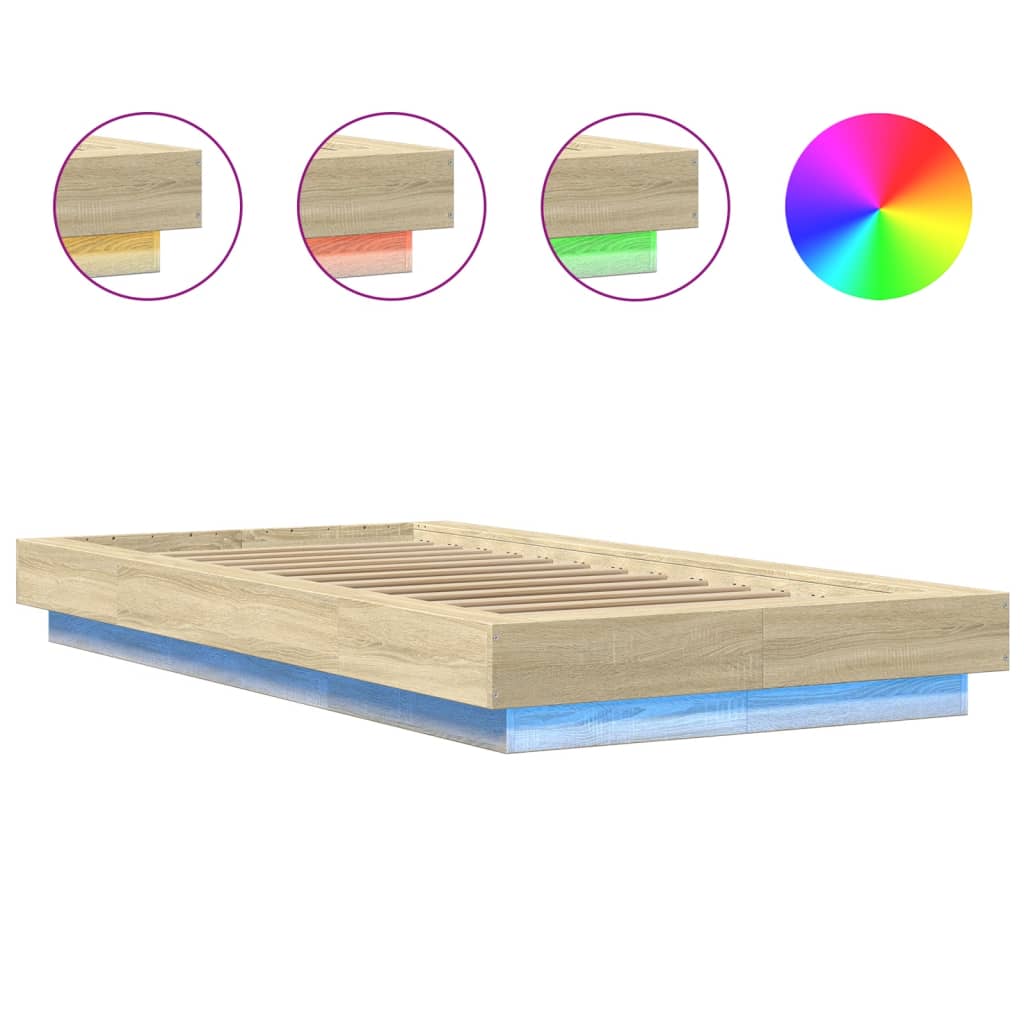 vidaXL Bed Frame with LED Lights without Mattress Sonoma Oak 90x190cm