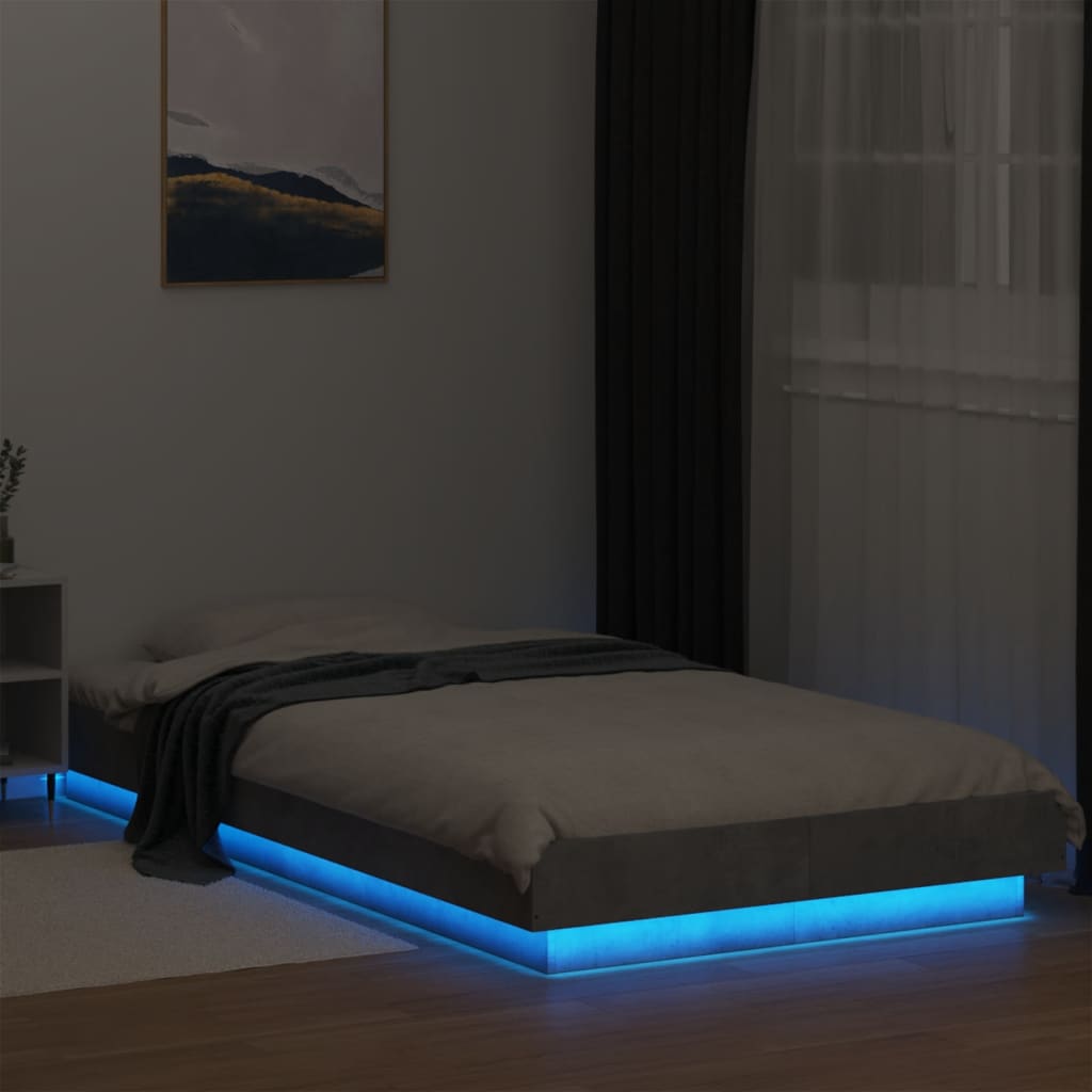 vidaXL Bed Frame with LED Lights without Mattress Concrete Grey 90x190cm