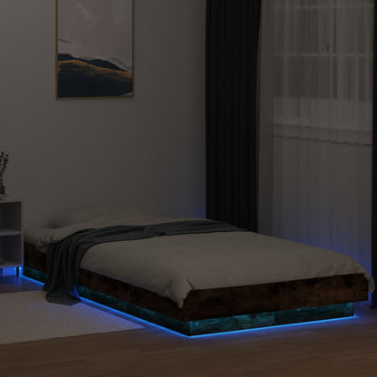 vidaXL Bed Frame with LED Lights without Mattress Smoked Oak 90x190cm