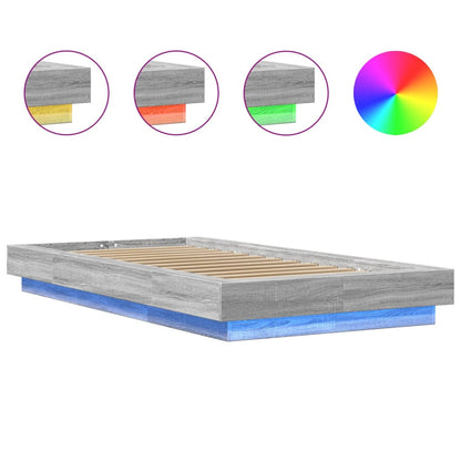 vidaXL Bed Frame with LED Lights without Mattress Grey Sonoma 90x190cm