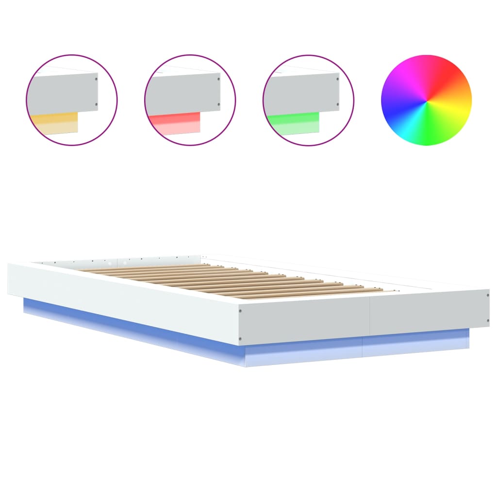 vidaXL Bed Frame with LED Lights without Mattress White 75x190cm