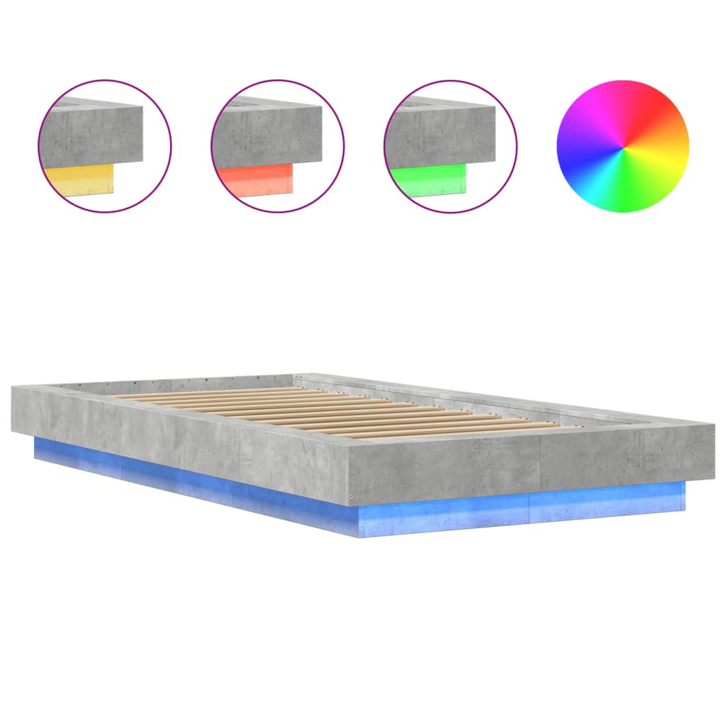 vidaXL Bed Frame with LED Lights without Mattress Concrete Grey 75x190cm