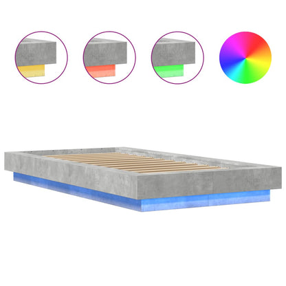 vidaXL Bed Frame with LED Lights without Mattress Concrete Grey 75x190cm