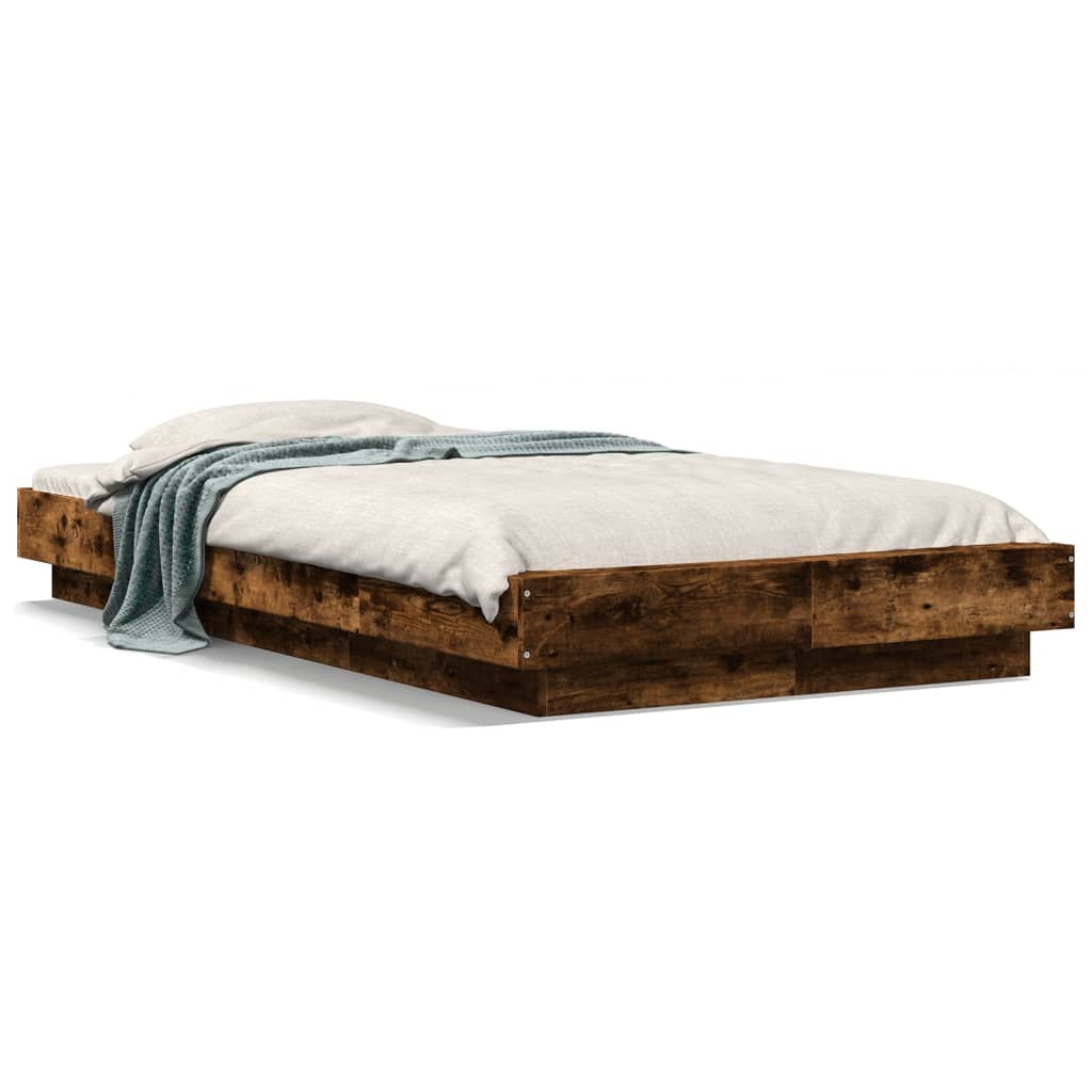 vidaXL Bed Frame with LED Lights without Mattress Smoked Oak 75x190cm