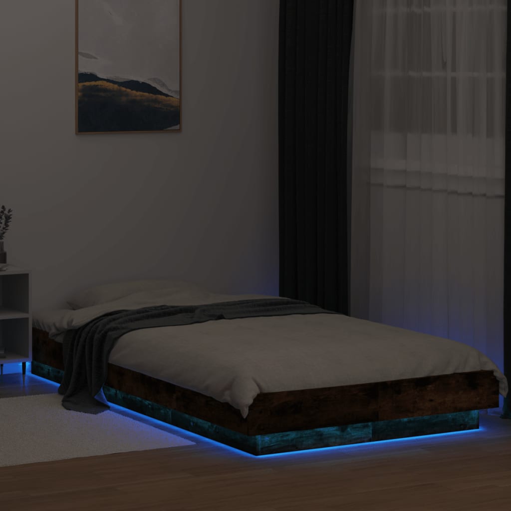 vidaXL Bed Frame with LED Lights without Mattress Smoked Oak 75x190cm