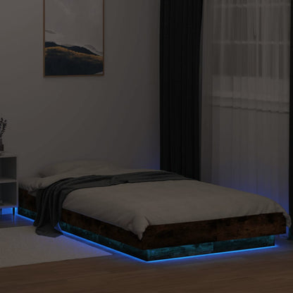 vidaXL Bed Frame with LED Lights without Mattress Smoked Oak 75x190cm